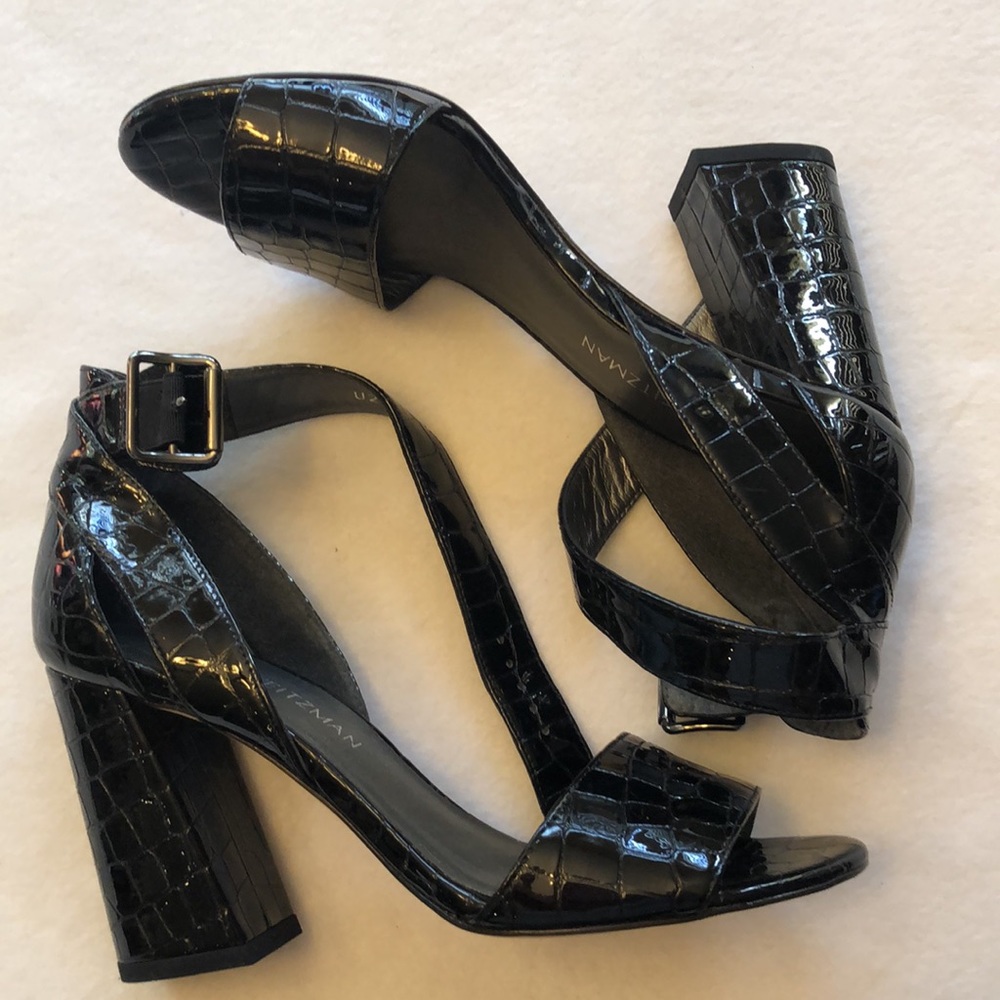 Stuart Weitzman Chunky Black Embossed Sandals. Size 7.5. - Picture 5 of 8